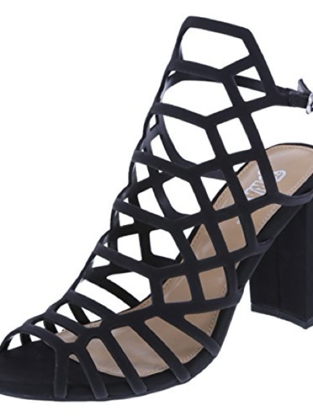 Brash Black Cage Block Heel Sandals